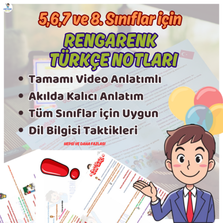 5,6,7 ve 8. Sınıflar için TÜM TÜRKÇE KONULARI DERS NOTLARI (Tamamı Video Anlatımlı)