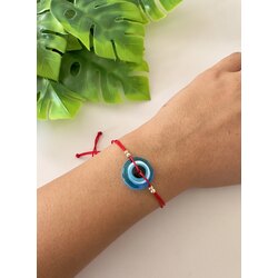 Mavi Yuvarlak Cam Kırmızı İp Bileklik