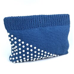 Mina İnci Boncuk İşlemeli Örgü Clutch / Mavi