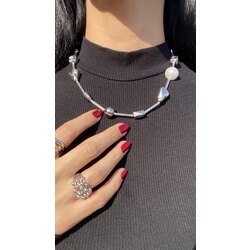 Asimetrik taşlı silver kolye