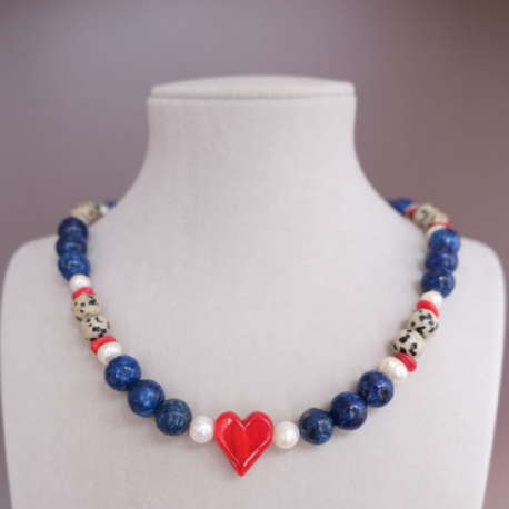 “With Love” Lapis Lazuli ve İncili Doğaltaş Kolye