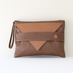 Brown x Tan Lover Clutch ★  El yapımı Kahverengi x Taba Deri Çanta