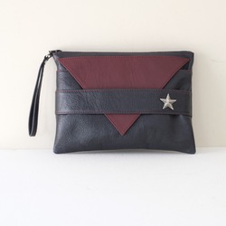  Lover Clutch ★ El yapımı Bordo x Lacivert Deri  Portföy Çanta