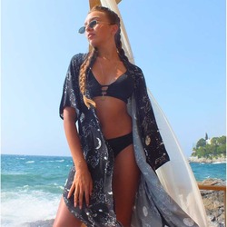 Horoscope Kimono ★Burçlar Siyah Viskon Kimono Elbise