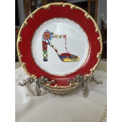 Kırmızı Dolce Gabbana Ayakkabı Desenli Pasta Tabağı