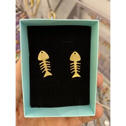 El Yapımı Balık Kılçığı 925 Ayar Gümüş Küpe (gold)