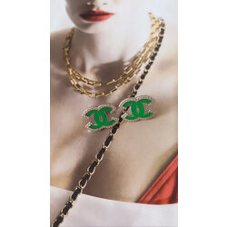 Yeşil Mineli Chanel 925 Ayar Gümüş Küpe