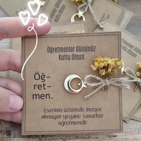 Gold Ay Yıldız Broş Kraft Çiçekli Süsleme 