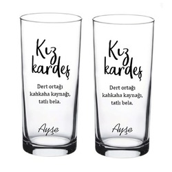 2 Li Kişiye Özel Kız Kardeş Baskılı Rakı Bardağı