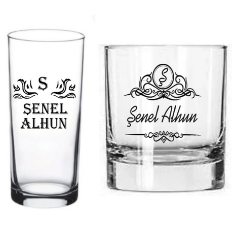 Kişiye Özel 1 Rakı 1 Viski İsim Baskılı Bardak