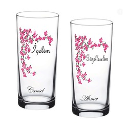 2 li Begonvil Baskılı İçelim Güzelleşelim Baskılı Rakı Bardağı
