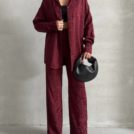 Bordo Leopar Desenli Takım