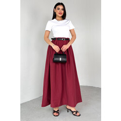 Bordo Beyaz Kemerli Elbise