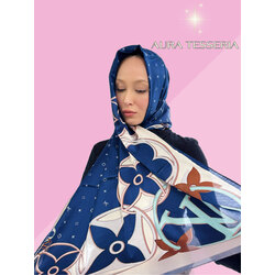 Lux İthal Marka %100 Vual İpek Şal - Night Blue