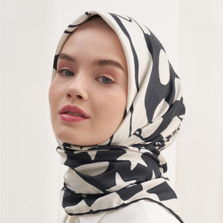 Twill Dokuma Pamuk İpek Moni Desen - Siyah 