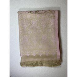 Hürrem Desen Osmanlı Motif Pamuk İpek Şal - Vizon/Pembe