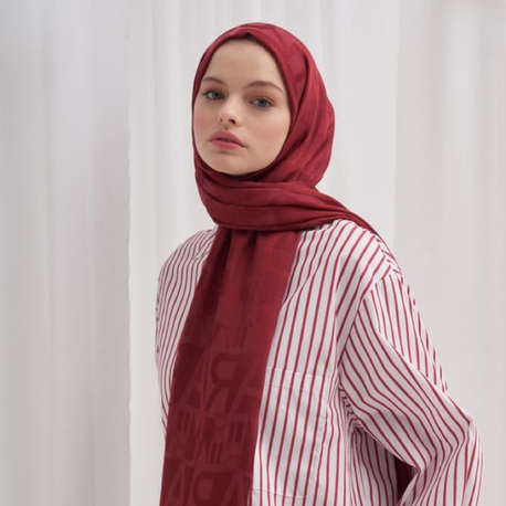 Yazı Desen Jakar İtalyan İpekli Şal - Bordo