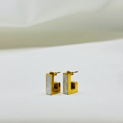 Mineli Dikdörtgen Gold küpe