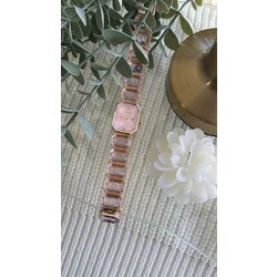Toz Pembe Kristal Taşlı Çelik Saat
