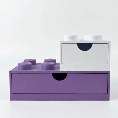 Lego Brick Görünümlü Çekmeceli Masaüstü Organizer Seti - 2'li Set (Mor 4x2 + Beyaz 2x2)