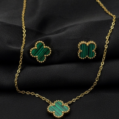 Çelik yonca kolye–küpe set✨