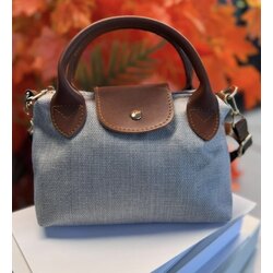 Bohem Kanvas Longchamp Hasır Çanta - Gri