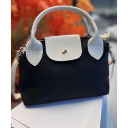 Bohem Kanvas Longchamp Hasır Çanta -siyah bej