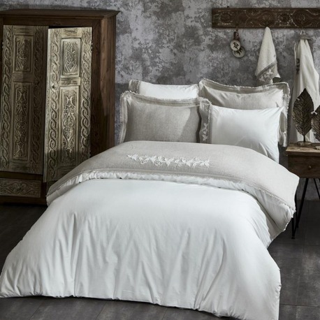 Ecocotton MİYA Organik Pamuk Keten Çift Kişilik Krem Nevresim Takımı 