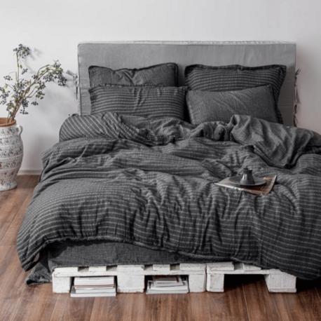 Ecocotton Tara Pamuk Müslin Çift Kişilik Antrasit-Koyu Yeşil Nevresim Takımı
