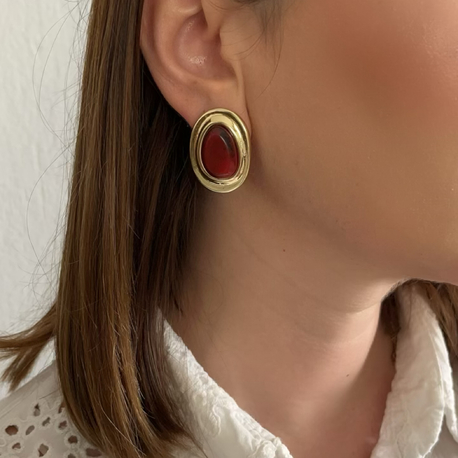 Bordo mineli gold küpe