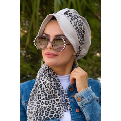 Gri Leopar Şapkalı Bone