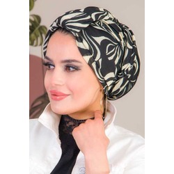 Siyah Ekru Köpük Dolama Şal Bone