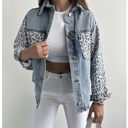 Leopar Mavi Denim Ceket 