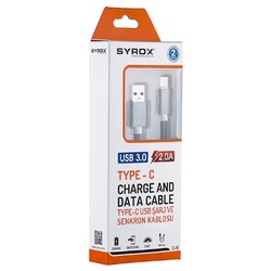 Syrox Type-C Şarj Cihazı Kablosu 2.0 Amper