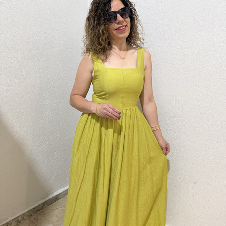 Yeşil kalın askılı elbise