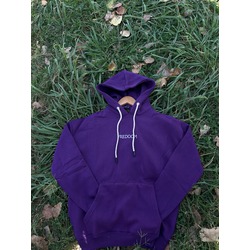 UNISEX MOR BASKILI KAPUSONLU OVERSIZE SWEATSHIRT
