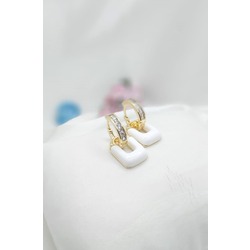 Gold Zirkon Taşlı Beyaz Mineli Küpe