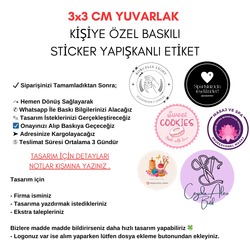 3x3 cm 1000 ADET YUVARLAK KİŞİYE ÖZEL YAPIŞKANLI STİCKER ETİKET 