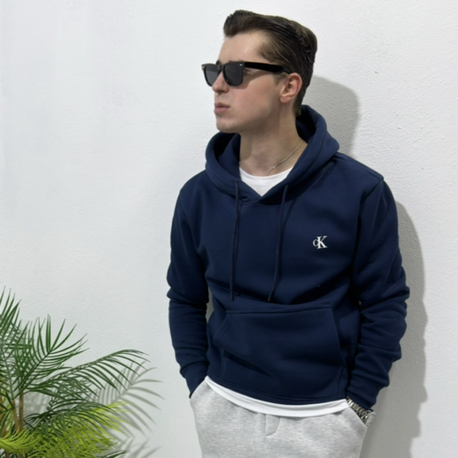 Lacivert Şapkalı Baskılı Sweatshirt