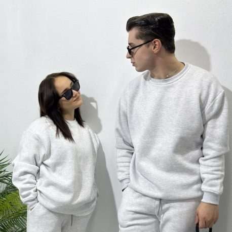 Gri Şapkasız Sweatshirt