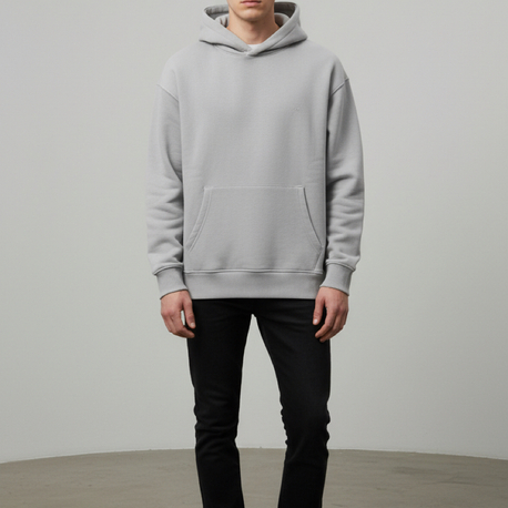 Üç İplik Gri Kapüşonlu Sweatshirt