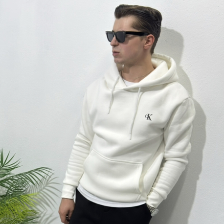 Beyaz Şapkalı Baskılı Sweatshirt