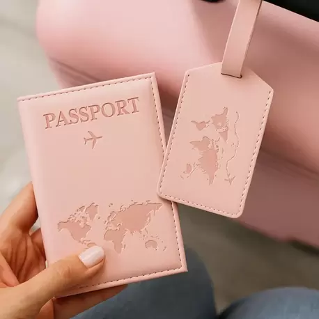 PASAPORT KILIFI VE VALİZ ETİKET KILIFI PEMBE RENK 2 PARÇA