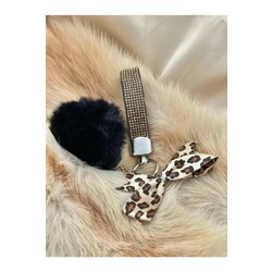Gold Swarovski Taşlı Anahtarlık Leopar Kurdele , Büyük Ponpon Koleksiyon