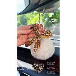 DİKİZ AYNA SÜSÜ LEOPAR KURDELE PONPON SET