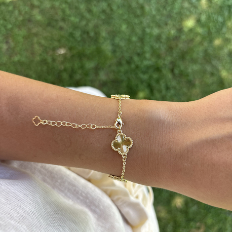 Premium 14 K Gold parlak yonca bileklik 