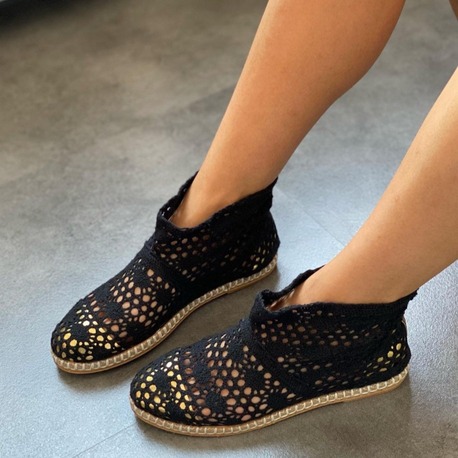 Siyah Renk Kısa Dantel Bot Espadril 