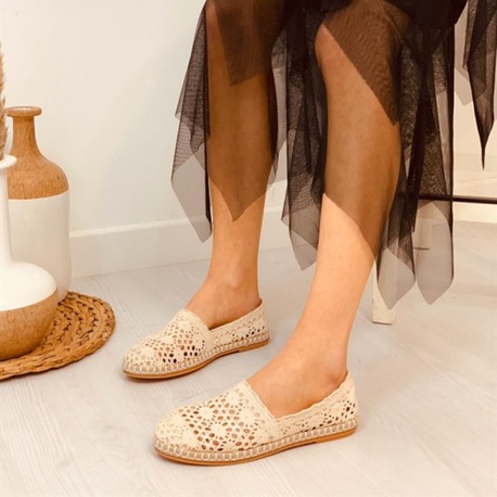 Bej Renk Dantel Ayakkabı Espadril 
