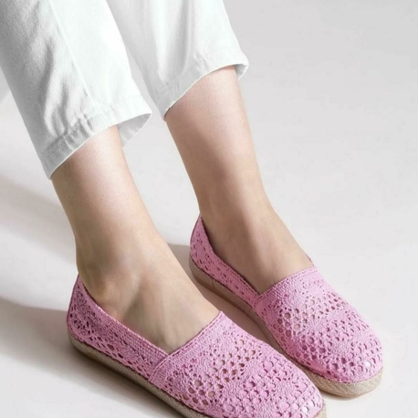 Pembe  Renk Dantel Ayakkabı Espadril 