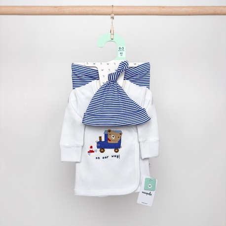 Erkek Bebek %100 Pamuk 3lü Zıbın Seti 0-3 / 3-6 Ay 